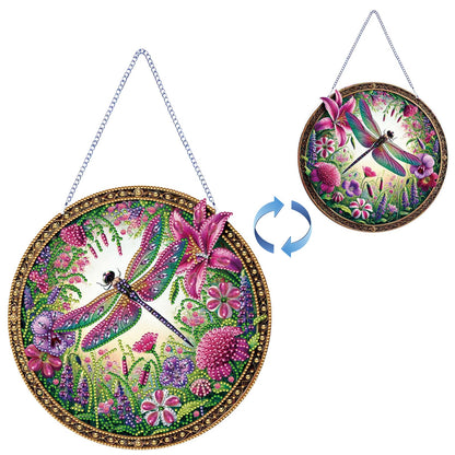 C'eitura DIY Flower Dragonfly Diamond Art Round Shape Hanging Pendant Kits for Home Decor, Unique Gift for Women & Teens