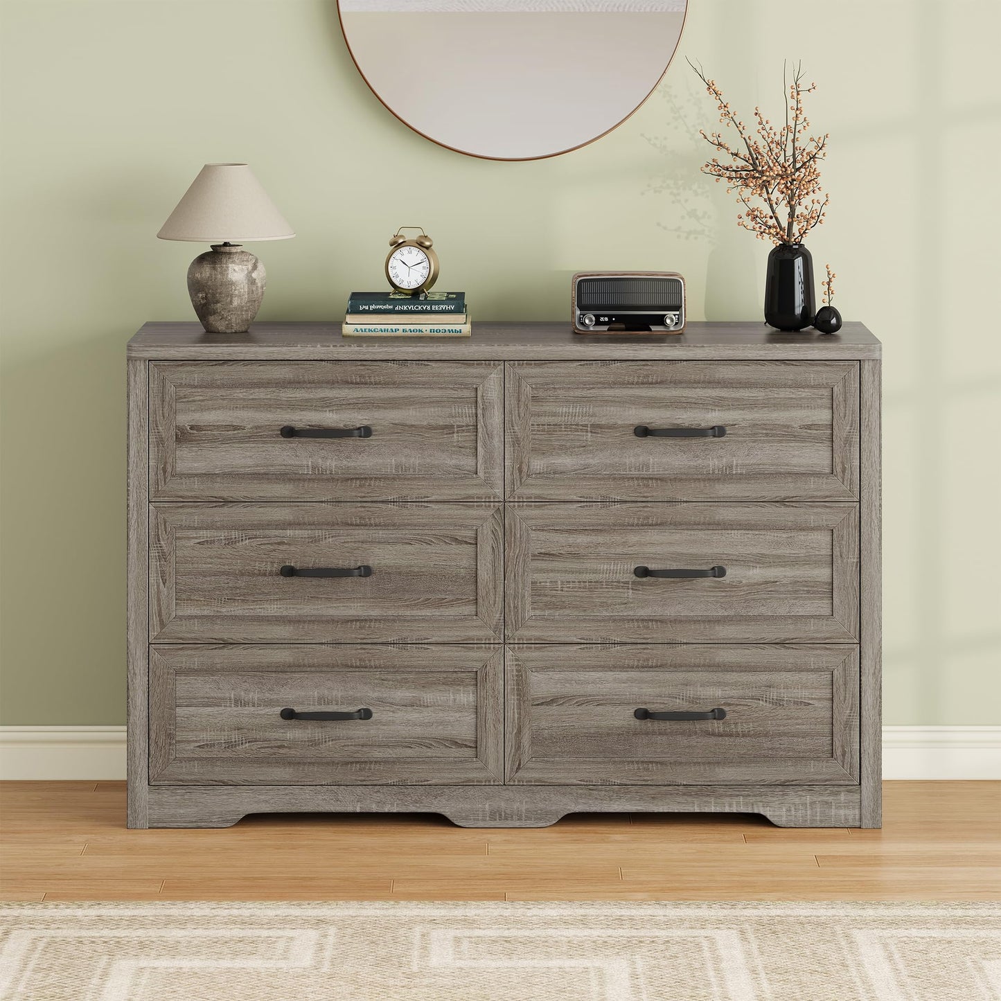 Ball & Cast Farmhouse 6 Drawer Dresser for Bedroom, 47" W Modern Chest of Drawers with Metal Handles, Wood Dresser TV Stand, Dresser Drawer Organizer for Closet, Living Room,Hallway,Gray