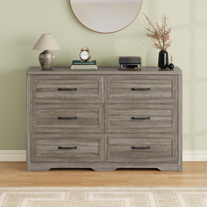 Ball & Cast Farmhouse 6 Drawer Dresser for Bedroom, 47" W Modern Chest of Drawers with Metal Handles, Wood Dresser TV Stand, Dresser Drawer Organizer for Closet, Living Room,Hallway,Gray