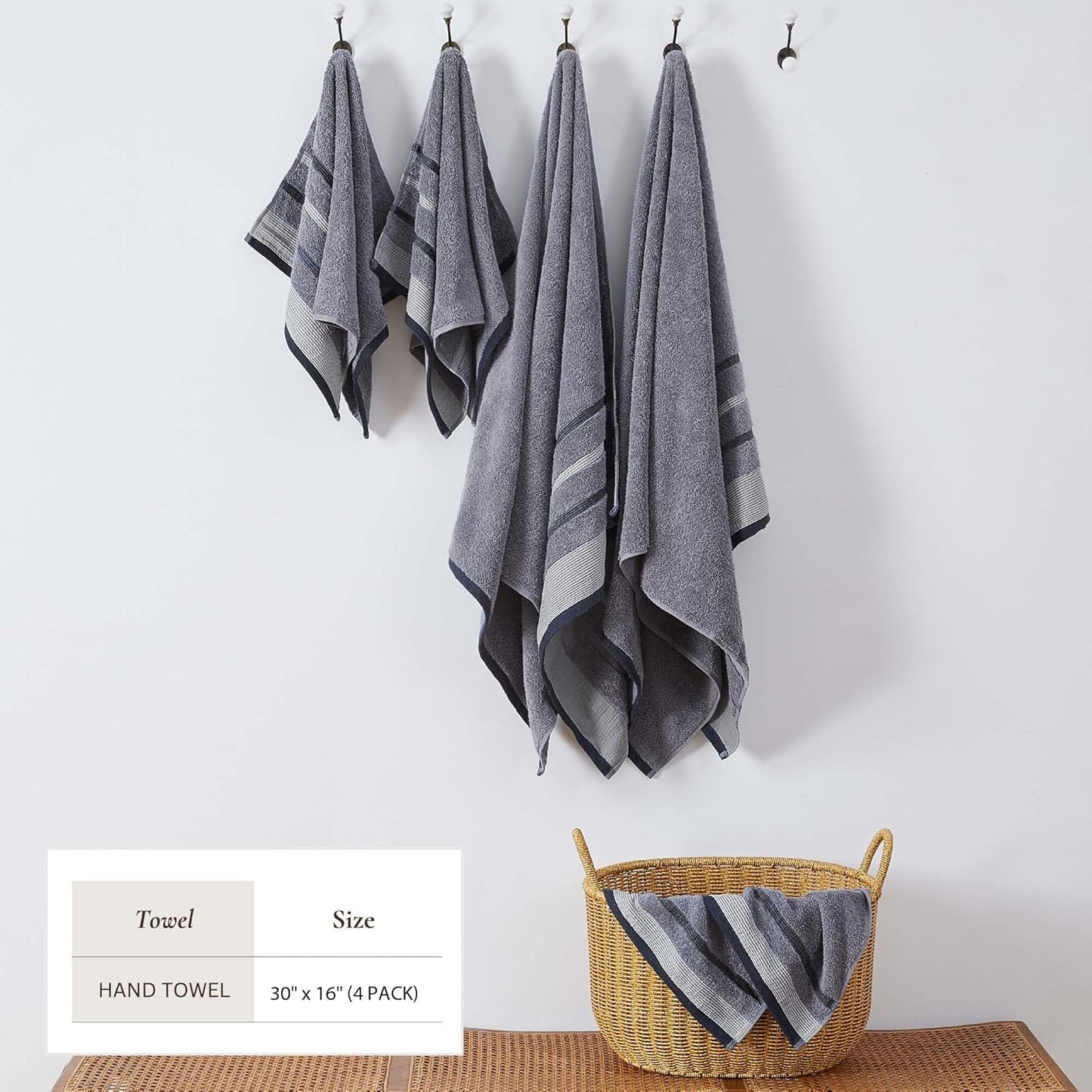 Set 4 Pack 26x16 Set Great Bay Home Decorative Hand Towel - Cotton Hand Towel - Durable Towels for Bathroom Decor