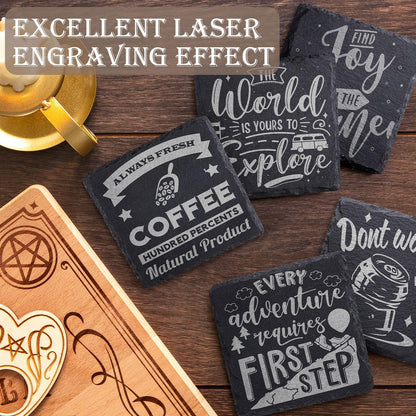 13 Pieces Slate Drink Coasters, GOH DODD 4 Inch Black Coasters Stone Coaster Set, Laser Engraving Blanks with Anti-Scratch Bottom for Home Office Kitchen Housewarming Gifts Wedding Party, Square