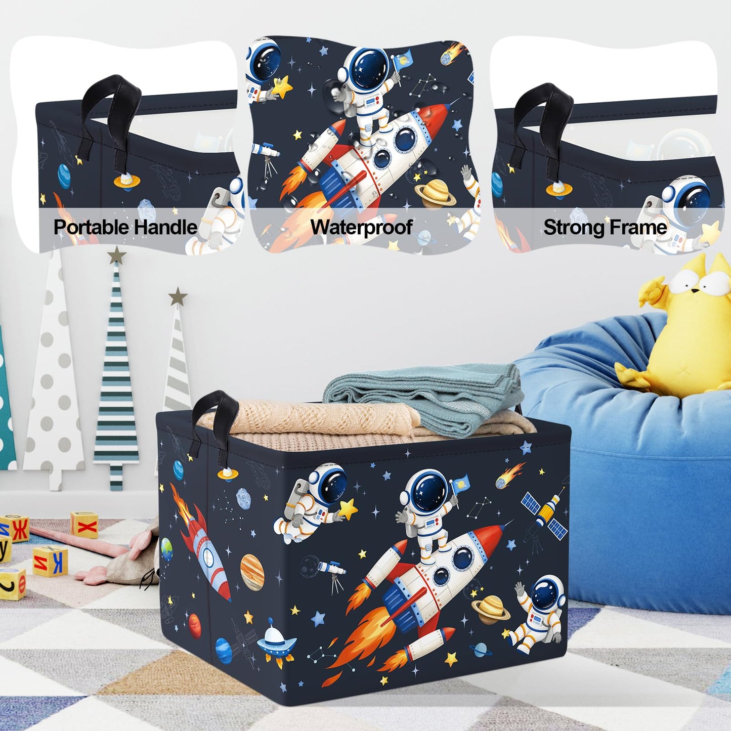 Clastyle Cosmic Space Planet Laundry Basket Star Kids Clothes Book Storage Basket Gift Toy Box for Bedroom Decor,Astronaut,40x30x30 cm