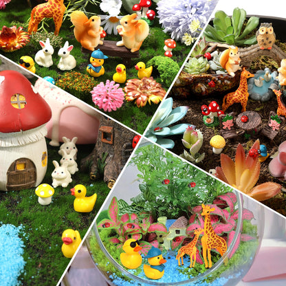 84 Pcs Fairy Garden Accessories Mini Garden Accessories Mini Resin Animals Mushroom Squirrel Duck Rabbit Bridge Pond Owl Micro Landscape Ornaments Kit for DIY Garden Dollhouse Terrarium Succulent