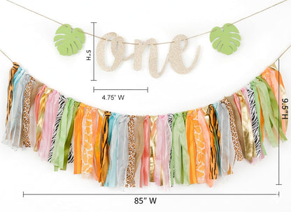 1st Set PapaKit Wild One Birthday Boys High Chair Decoration Premium - Lion King Crown, Rustic Ribbon Garland, Palm