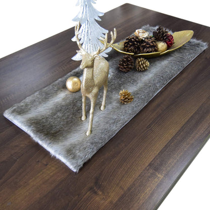 Gireshome Color-13inch 36inch Elegant Luxury Faux Fur Dining Console Table Runner Brown Multi Colors, Grey Stripe