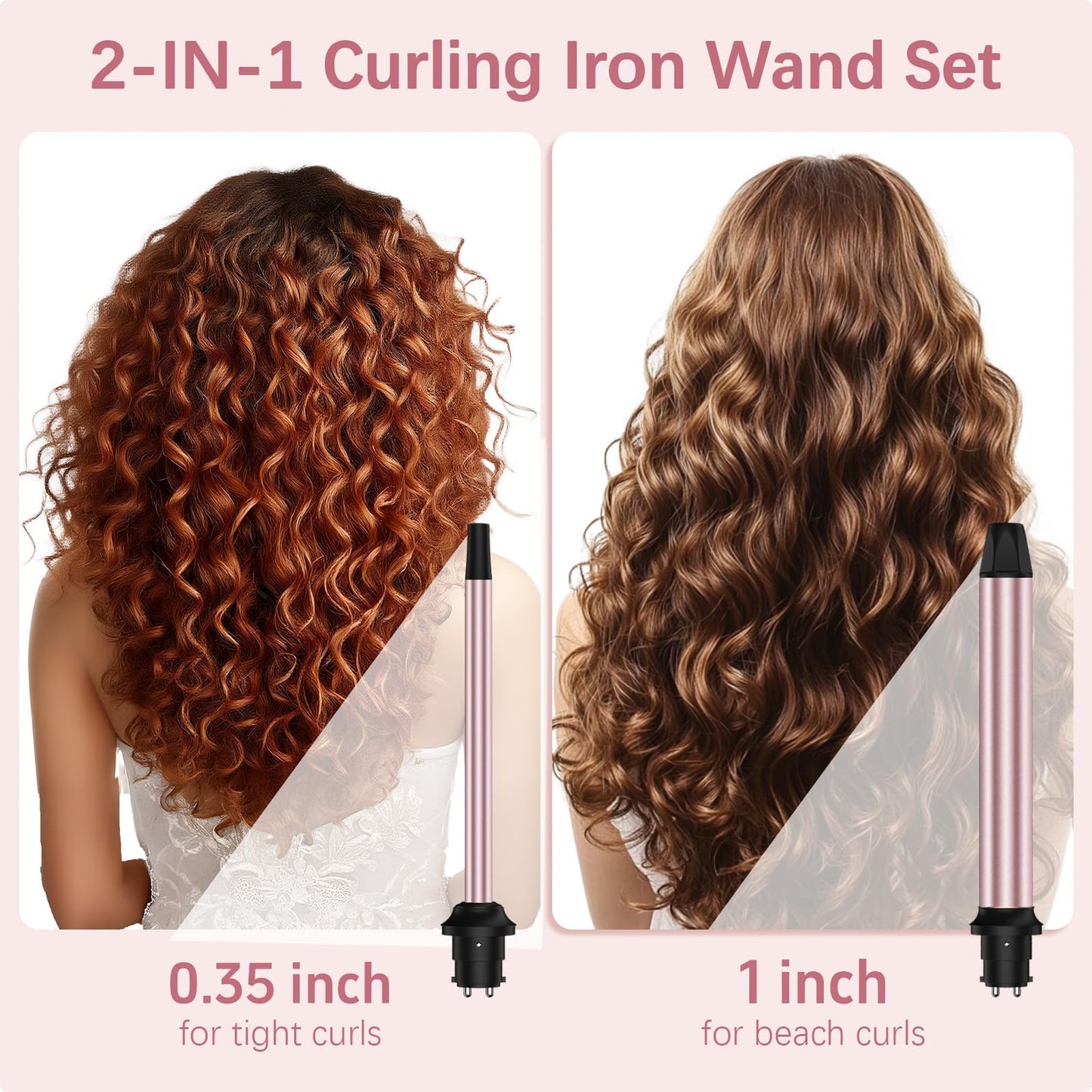 3 in 1 Curling Iron, Curling Wand Set with 3 Interchangable Ceramic Beach Waves Wands(0.75"-1.25"), Dual Voltage 30s Fast Heating with Heat Resistant Glove & 2 Clip for Long/Short All Hairstyle