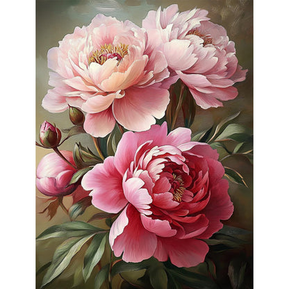 MISCER Flowers Diamond Art Kits for Adults, Peony Diamond Painting Kits for Beginners, 5D Full Drill Round Paint with Diamonds Pictures, Gem Art Painting DIY Crafts Kit Decor 12x16inch