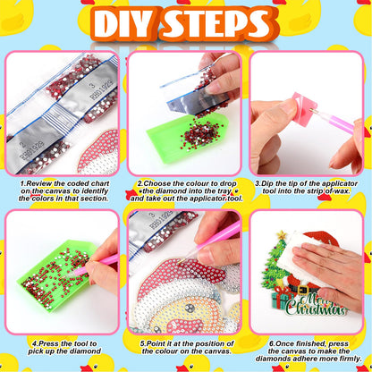 Cinnvoice 12 Pcs Seasonal Diamond Art Wreath Kits Holiday 5d DIY Diamond Painting Signs Germ Hanging Art Ornaments for Wall Door Decorations (Duck)