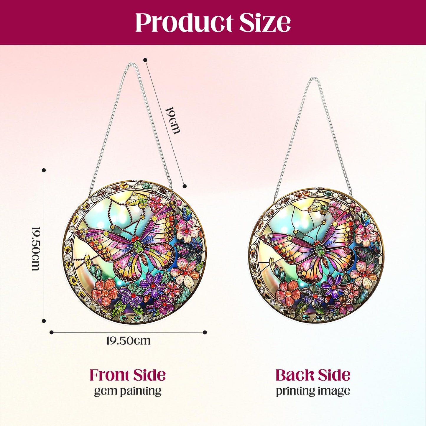 MISCER Butterfly Hanging Diamond Art Pendants Kits for Adults Kids, DIY Double Sided 5D Special Diamond Painting Pendant Kit, Wreath Gem Art Suncatchers for Window Garden Home Decor