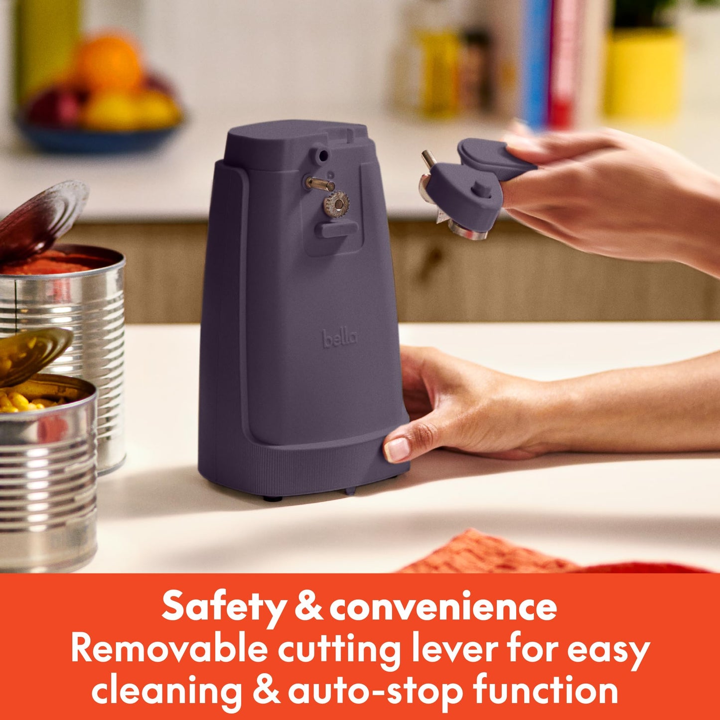 bella Electric Can Opener and Knife Sharpener, Multifunctional Jar and Bottle Opener with Removable Cutting Lever and Cord Storage, Stainless Steel Blade, Surf