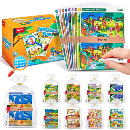 JoyCat 24 Pack Spot the Difference Game Cards for Kids, Reusable Dry Erase Party Favors, Classroom Prizes, Goodie Bag Stuffers & Birthday Return Gifts for Ages 4-8