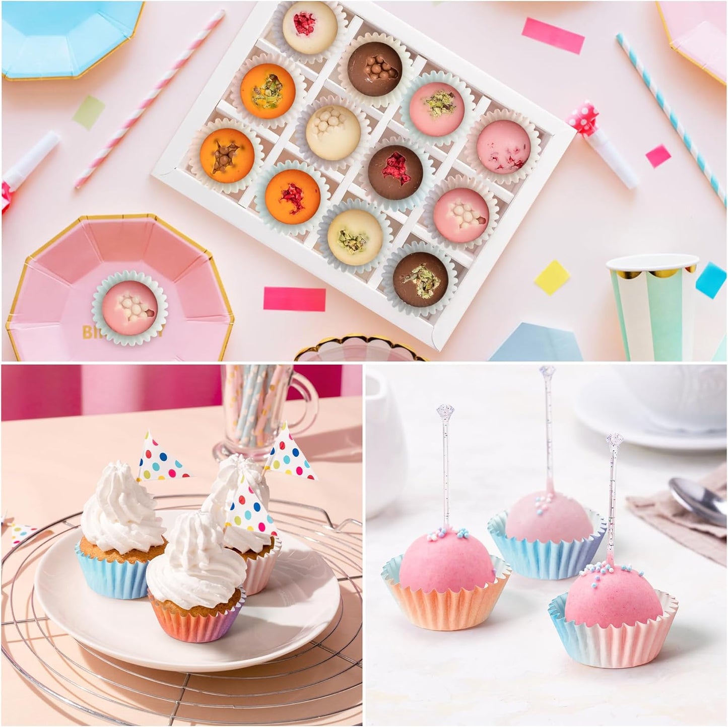 Mini Cupcake Paper Liner, 600pcs Gradient Pastel Baking Cups, Purple Blue Orange Cake Wrap Supplies