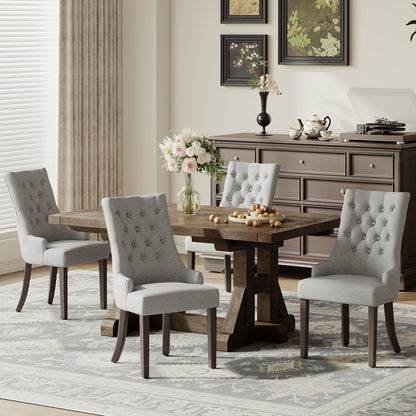 COLAMY Fabric Side Dining Chairs Set of 4, Wingback Upholstered Dining Room Chairs with Tufted Button, Living Room Chairs for Home Kitchen, Light Grey