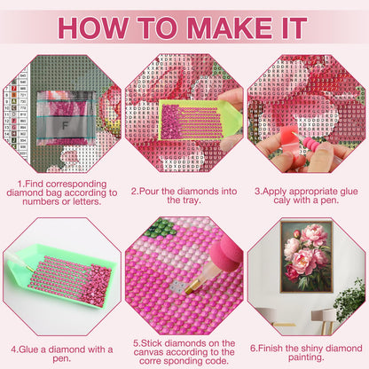 MEIYUDA Flowers Diamond Painting Kits for Adults, 5D Peony Diamond Art Kits for Adult Beginners, Flowers DIY Full Diamond Art Painting Kit for Home Wall Decor Gift 12x16inch