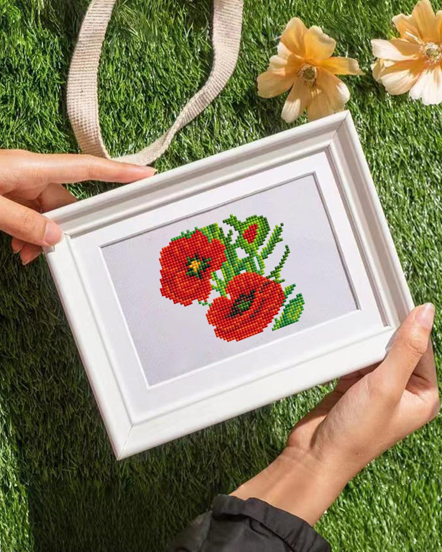 PeakLuv 12 Pcs Small Diamond Art Kits Diamond Painting Kits, Flowers Mini Diamond Art Kits for Adults, DIY Square Drill Flower Mini Gem Painting 1-Hour Painting for Home Desktop Decor, 7X6in