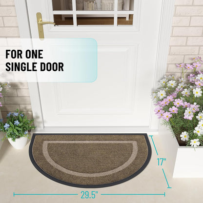 OLANLY Half Circle Door Mat - Waterproof All-Season Welcome Mat for Indoor/Outdoor Use | 29.5x17, Brown