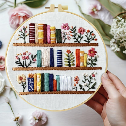 JOZYSH 8'' Flowers Embroidery Kit for Beginners Stamped Books and Flowers Pattern Embroidery Kit Cross Stitch Kit Embroidery Starter Kit with Instructions, Embroidery Hoops for Home Ofiice Decor