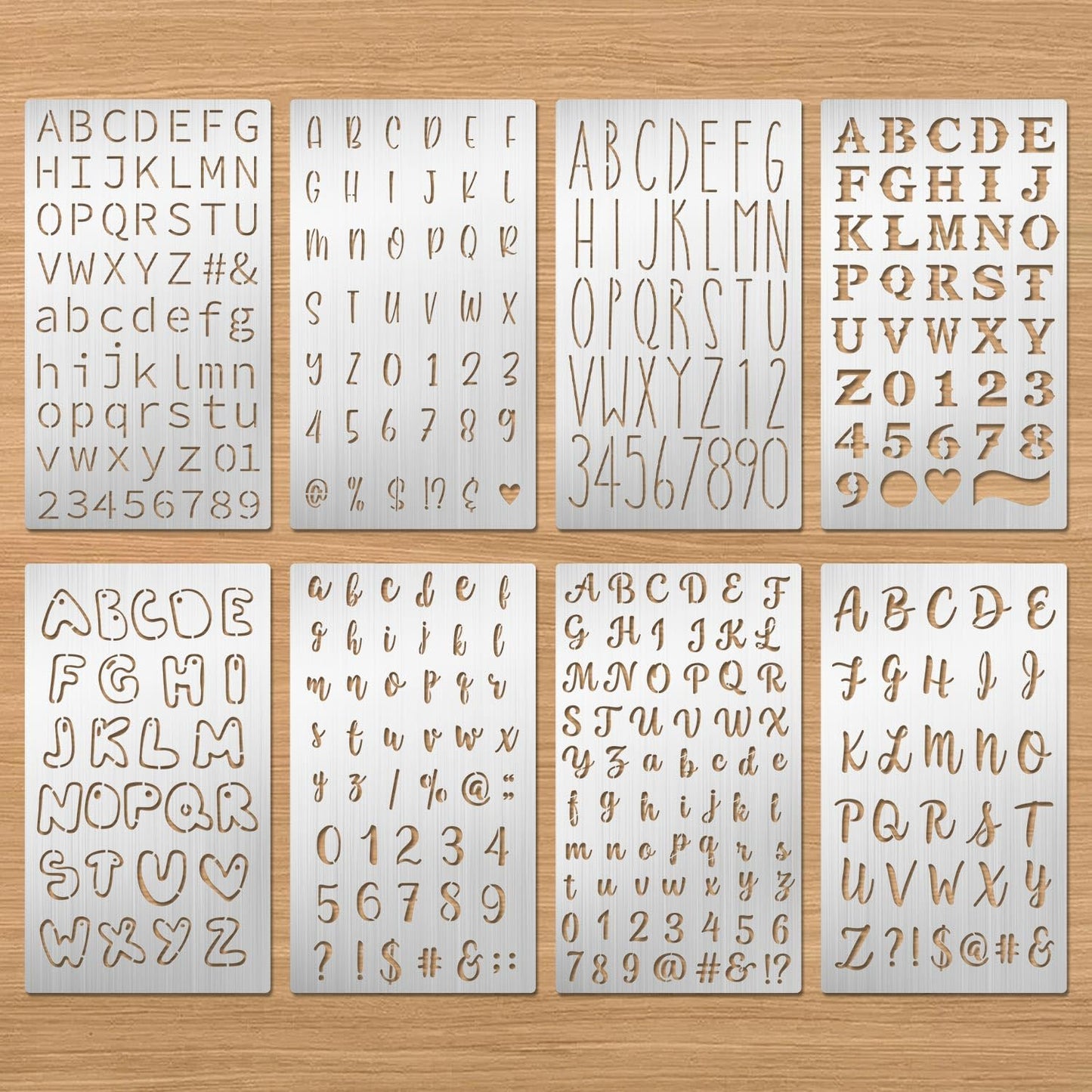 Eageus 8 Pcs Metal Letter Stencils Wood Burning Stencil Lettering Stencils, Small Reusable Alphabet Painting Template for Carving Drawing Engraving Journal Pyrography Craft(Letter Style)