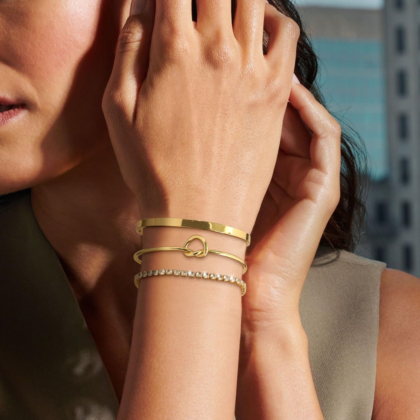Zalcon Gold Stack Bangle Cuff Bracelets for Women Non Tarnish 14K Gold Plated Tennis Bracelet Set Jewelry for Women Trendy