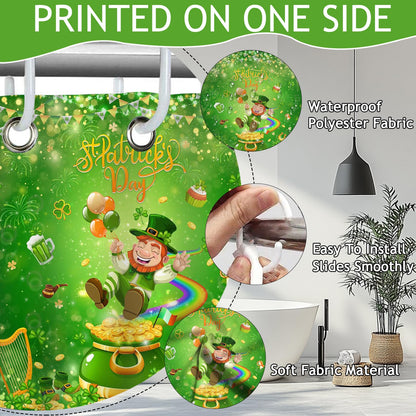 Mocsicka Happy St Patricks Day Shower Curtain for Bathroom, Green Clover Gnomes Bath Curtain Irish Lucky Leaf Spring Shower Curtain with 12 Hooks, 72 X 72 Inch Waterproof (Green, 72''x 72'')