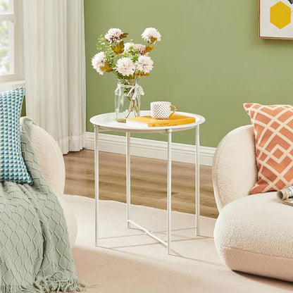 1 VECELO Side/End Table, Folding Round Metal Anti-Rust and Waterproof Outdoor or Indoor Tray for Living Room Bedroom