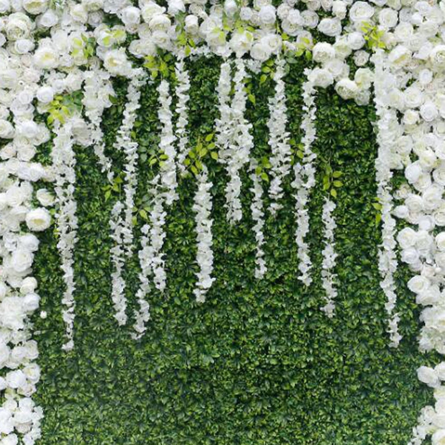 Handmade Green Lawn White Rose Wall Large Artificial Flower Wall Backdrop Panels,Rose Wedding Backdrop 3D Floral Wall Fabric Flower Wall For Party Baby Shower Bridal Wedding B,1m*1m/3.28*3.28FT