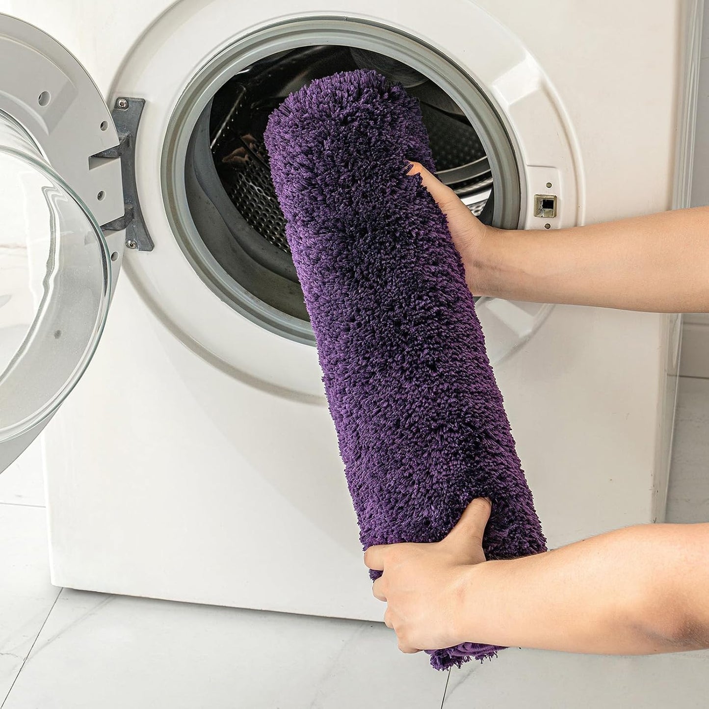 MIULEE U Shaped Toilet Rug for Bathroom - Soft Microfiber Contour Bath Rugs, Non-Slip Rubber Back, Dark Purple