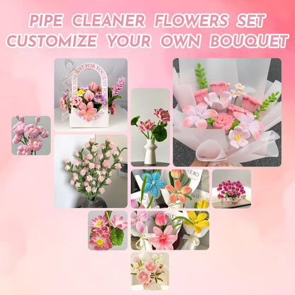 Upgraded 2026 Pipe Cleaners Craft Kit: 400-Piece DIY Flower Making Supplies with Exclusive Color Palette | Includes Chenille Stems, Floral Wire, Gardening Tape, Stamen & Ribbon for Kids Arts & Crafts