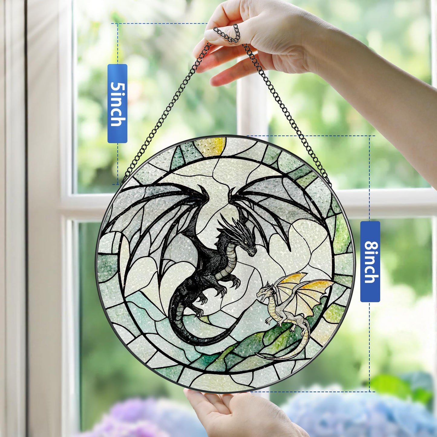 Stained Glass Window Hanging, Pauyadu 8 Inch Dragon Suncatcher Ornament, Stained Glass Suncatcher, Window Decor, Dragon Lovers Gifts, Gifts for Women, Men, and Friends