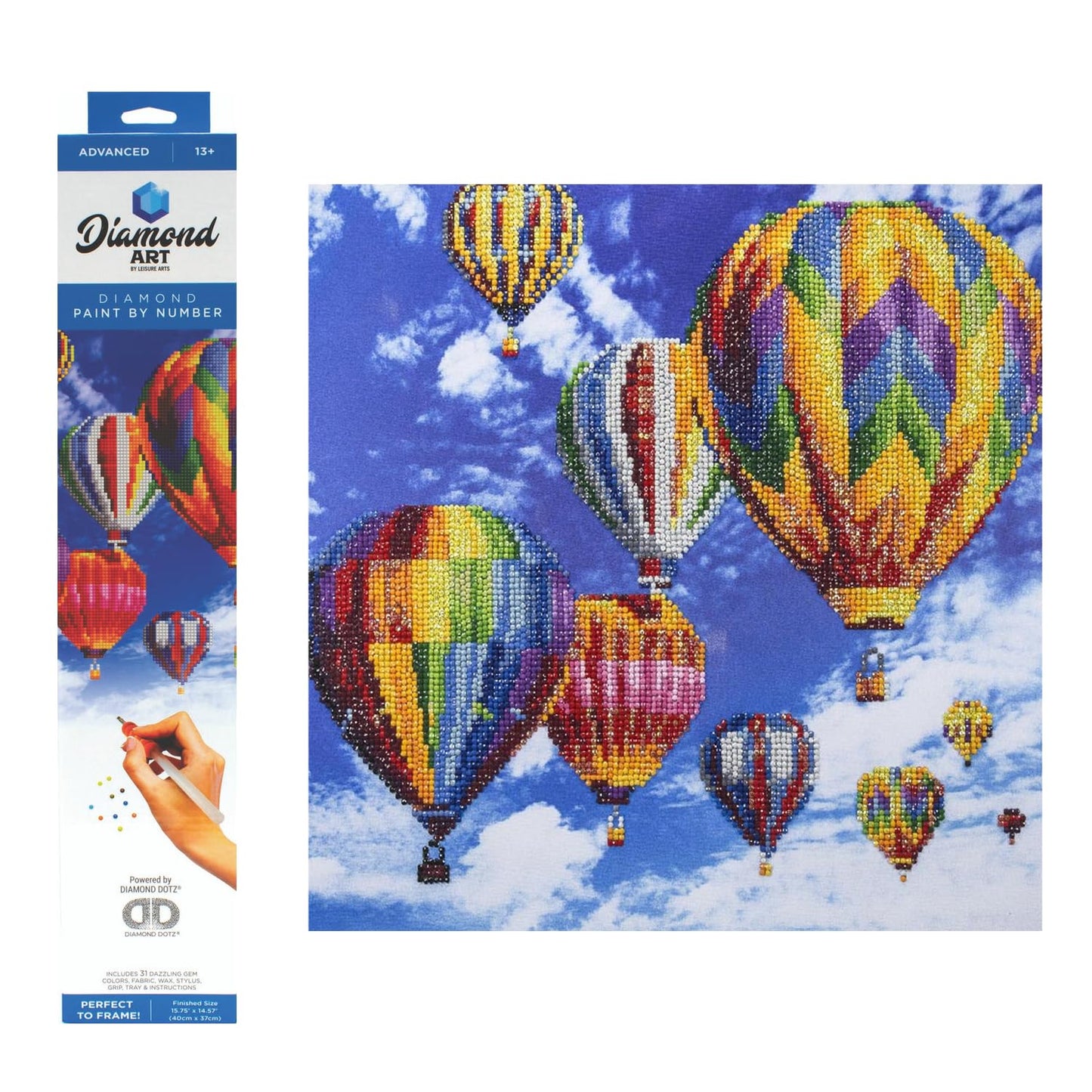 DIAMOND ART BY LEISURE ARTS Diamond Painting Kits for Adults 14"X16" Advanced Hot Air Balloons, Full Drill, Art Kits, Dimond Art, for Adults, Kit