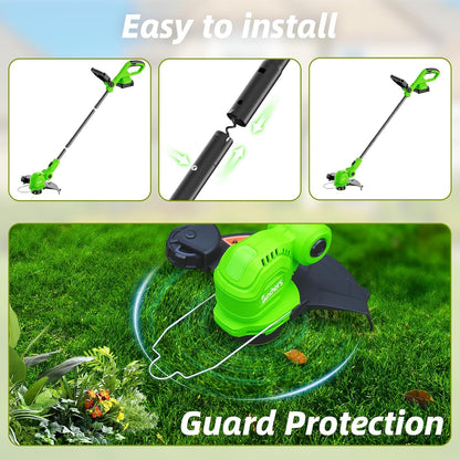 SUNCHERS 12-Inch 20V Cordless String Trimmer - 2-in-1 Lawn Edger with Auto Line Feed & Batteries | Green