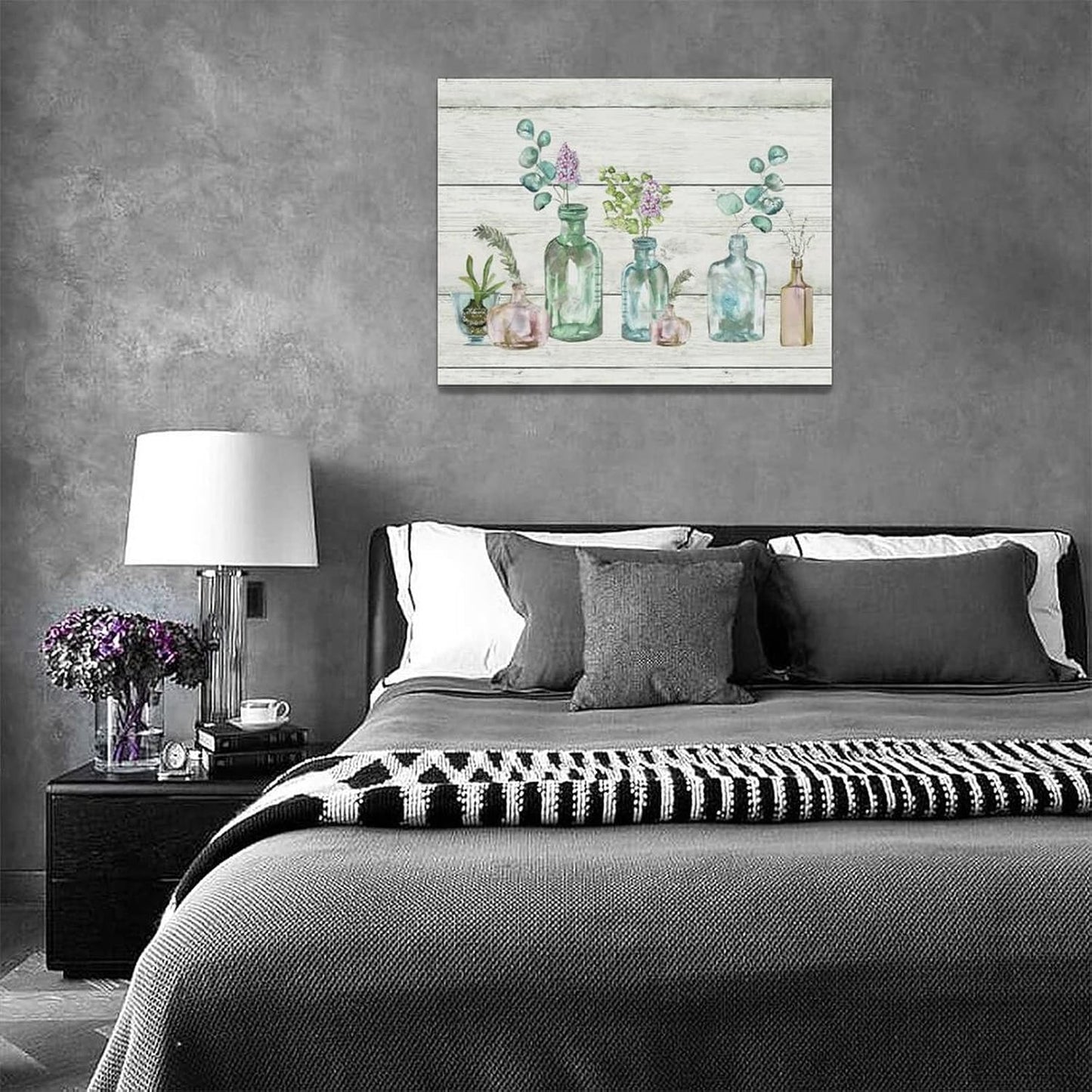 Farmhouse Bathroom Botanical Flower Wall Art - Floral Bathroom Pictures Canvas Prints for Home Decor