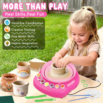 Pottery Wheel for Kids Complete DIY Pottery Painting Kit, Arts and Crafts for Kids Ages 8-12 with 3 Air-Dry Clay Packs and Tools, Art Supplies Toys Birthday Easter Gift for Boys Girls 6+ Years Old