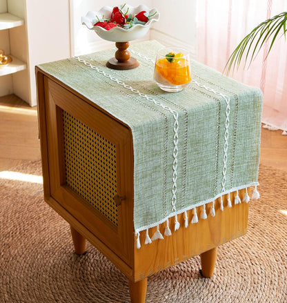 15.735.4 Inch Green Tassel Bedside Tablecloth Nightstand Cover Cloth Side Table Covers for End Night Stand Coffee Tea