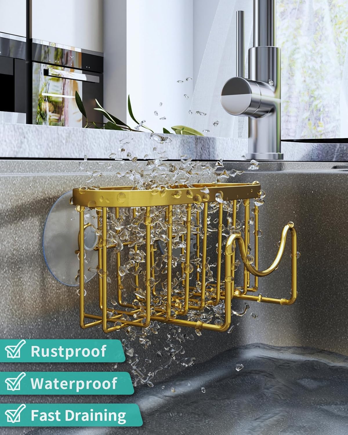 2 HapiRm Multifunctional Sponge Holder - Installation Methods Sink Caddy with Unique M-shaped, Stainless Steel Kitchen