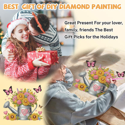 Bowetile Spring Diamond Art Hanging Kits for Adults, Diamond Art Suncatchers Flowers, 5D Special Shape Diamond Painting Farm Fresh Watering Can Pendant Window Ornament Gifts for Home Decor