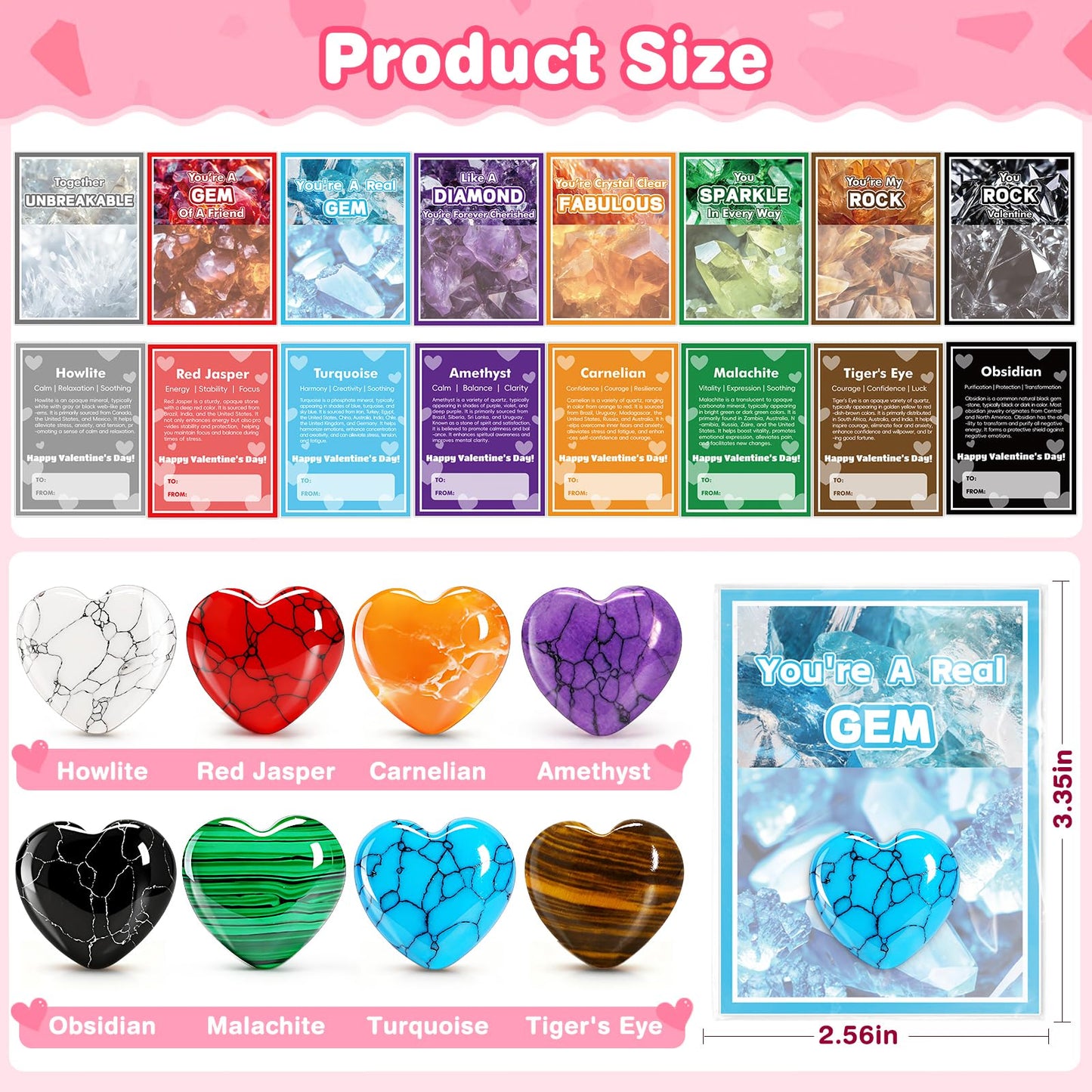 Jumlys Valentines Day Gifts for Kids, 24 Packs Valentines Day Cards with Heart-shaped Gemstone for School, Valentine Day Party Favors for Boys Girls, Ideal Exchange Cards for Classroom
