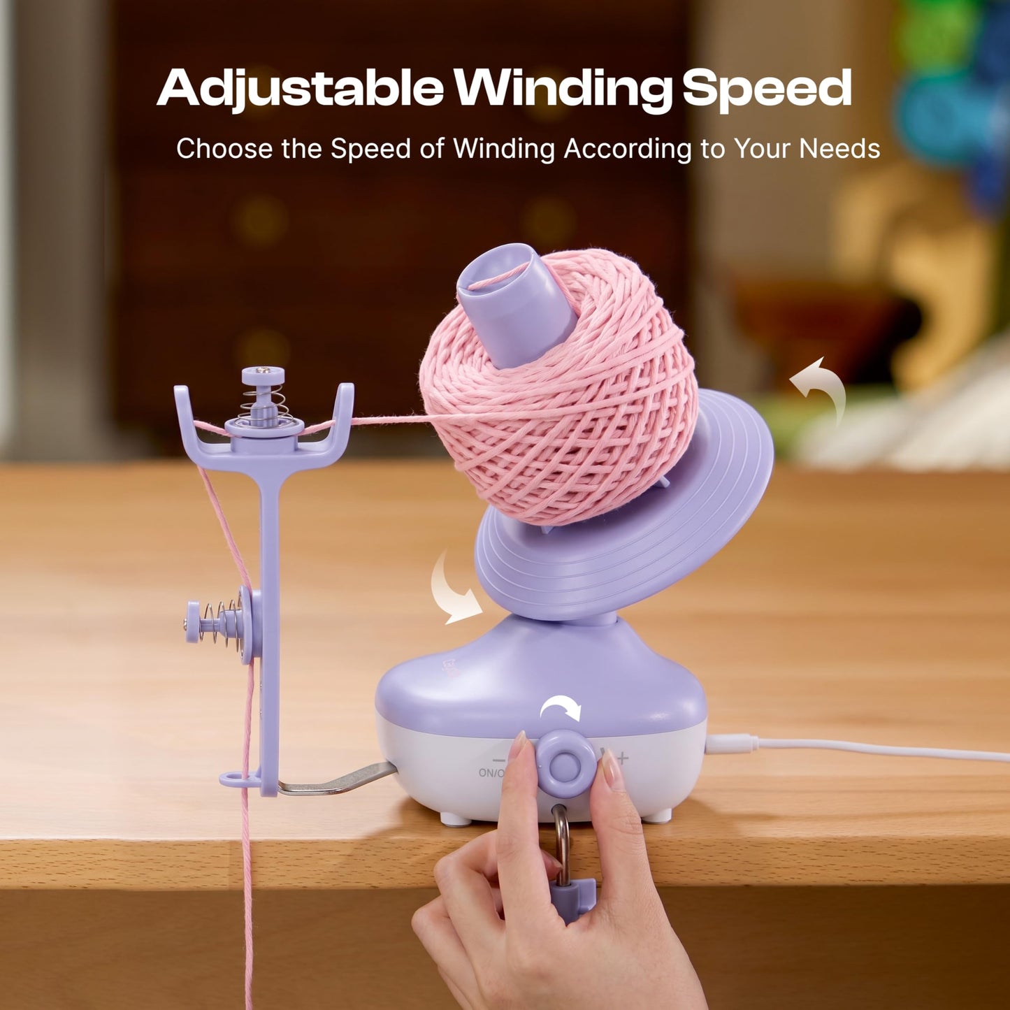 Caydo Electric Yarn Winder, Automatic Yarn Cake Winder with Dual Tension Spring Stepless Speed, Compact 7oz Portable Yarn Winder for Crocheting, Ideal Gift for Crochet & Knitting Lovers(Light Purple)