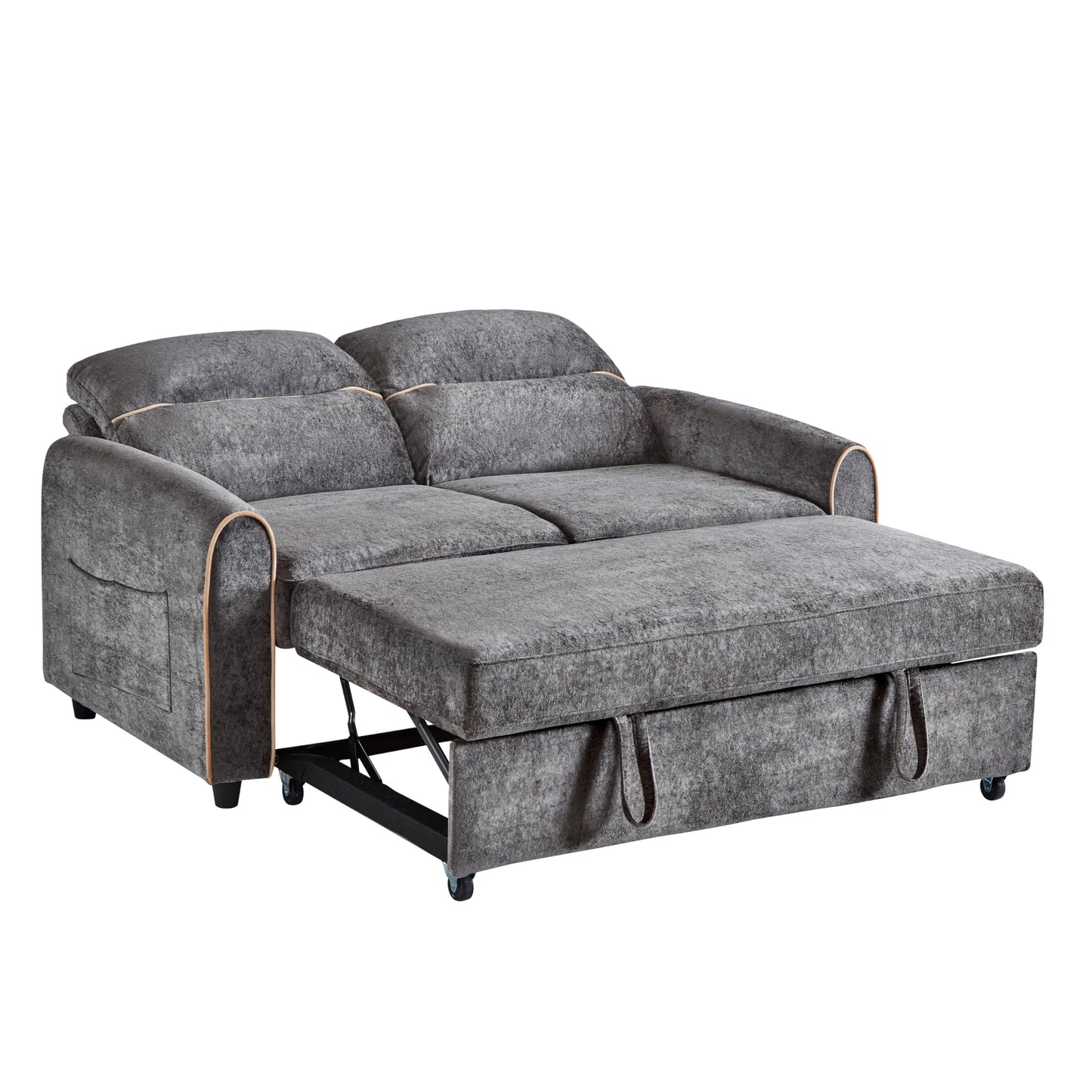 Eafurn 3 in 1 Convertible Sleeper Sofa Pull Out Couch Bed, 58" Chenille Futon Loveseat Recliner Daybed w/Reclining Backrest,Side Pockets and USB Ports for Living Room