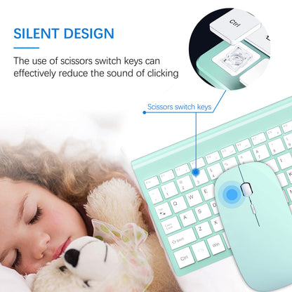 Wireless Keyboard and Mouse Ultra Slim Combo, TopMate 2.4G Silent Compact USB 2400DPI Mouse and Scissor Switch Keyboard Set with Cover, Batteries Included, for PC/Laptop/Windows/Mac - Gray Black