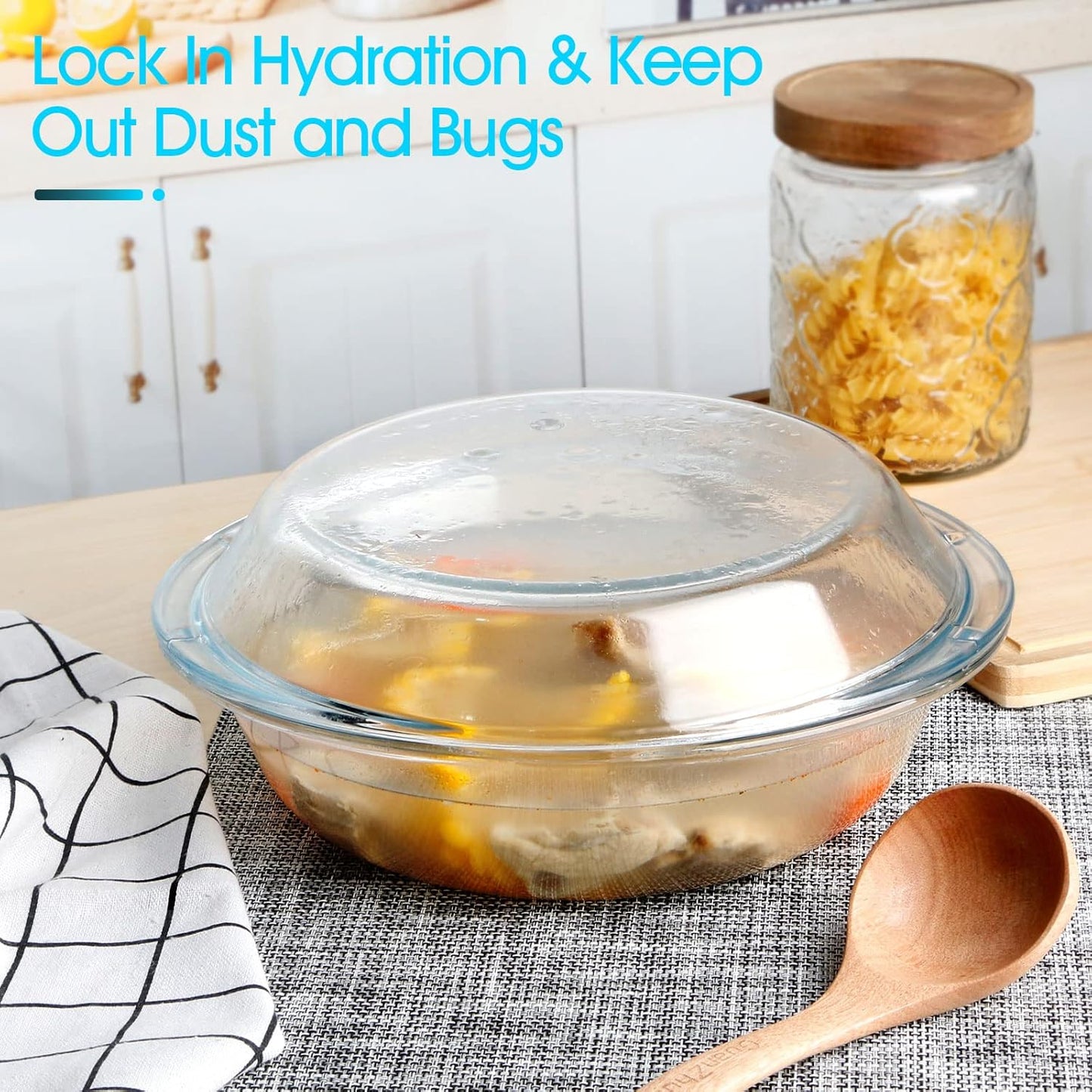 Mini 9 Inch Round Glass Casserole Dish with Glass Lid, Oven Safe Bakeware with Handles (1.9 QT)