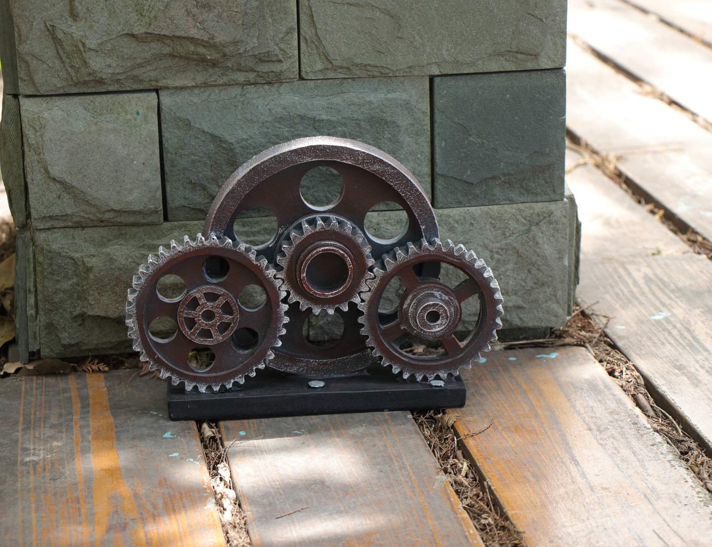 Rmdusk Industrial Steampunk Gear Train Figurine, Cog Wheel Statue, Resin Model, Home Bar Décor Ornament 7.7" H Copper