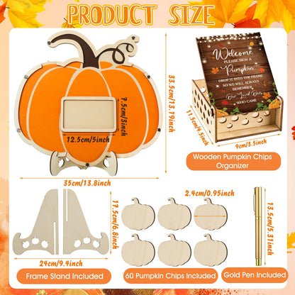 Thyle 63 Pcs Pumpkin Baby Shower Guest Book Fall Halloween Pumpkin Baby Shower Decorations with Photo Frame Sonogram Frame Keepsake Alternatives 60 Wood Slices Set, Autumn Thanksgiving Party Favors