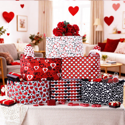 Youyole 6 Pcs Galentine's Day Gifts Basket Set Valentine's Day Storage Bins Red Heart Empty Gifts Basket Organizer with Love Pattern Valentine Decorative Container Box with Handle for Closet Shelf