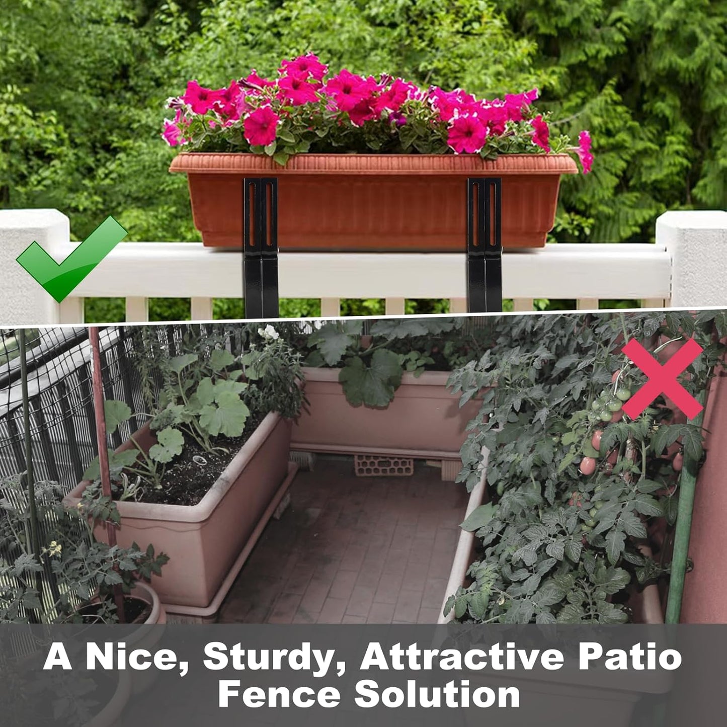 Deck Railing Planter Stand, Retractable Balcony Plant Holder for Window Box Planter, Handmade Steel Rectangular Flower
