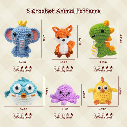 Allaugh Crochet Kit for Beginners Kids: 6pcs Cute Animal Crochet Set Knitting Gift for 8-12 Year Old - Easy to Learn with Step-by-Step Video Tutorials Hook Yarn for Crocheting - DIY Birthday Presents