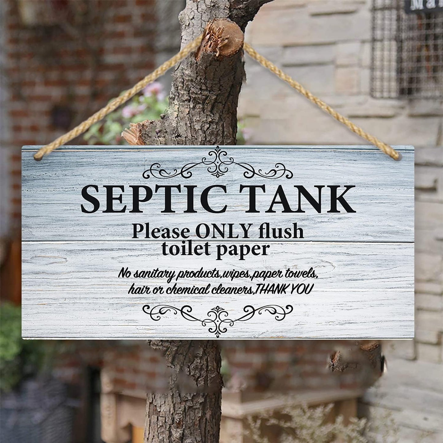 TOARTI Bathroom Quote Wood Sign, 12.5x25cm, Hanging Wall Art for Septic Tank Toilet Notes