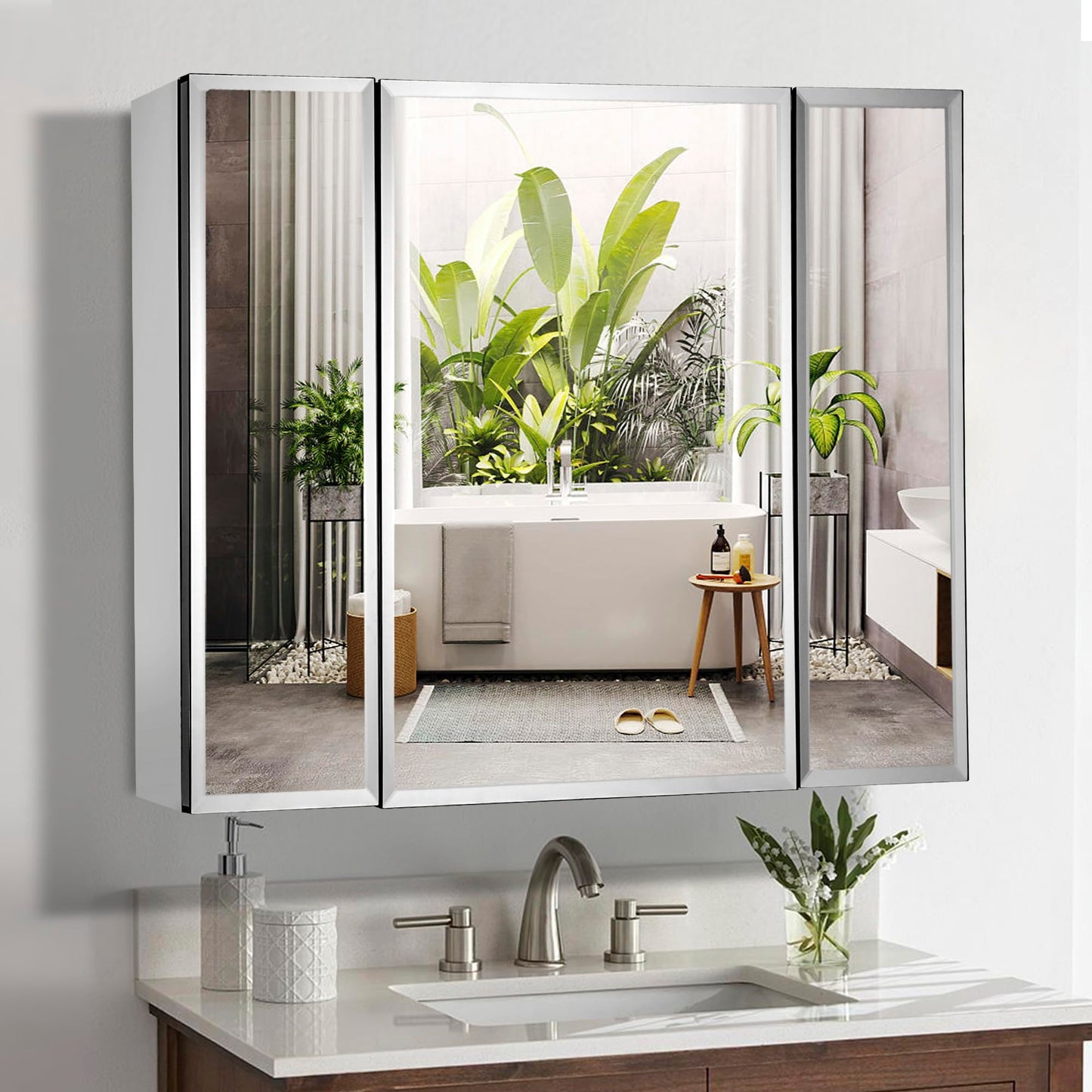 Movo Double Doors Medicine Cabinet with Mirror, 36 inch X 26 inch Aluminum Bathroom Medicine Cabinet, Adjustable Glass Shelves, Waterproof and Rust-Resist, Recess or Surface Mount Installation,Silver