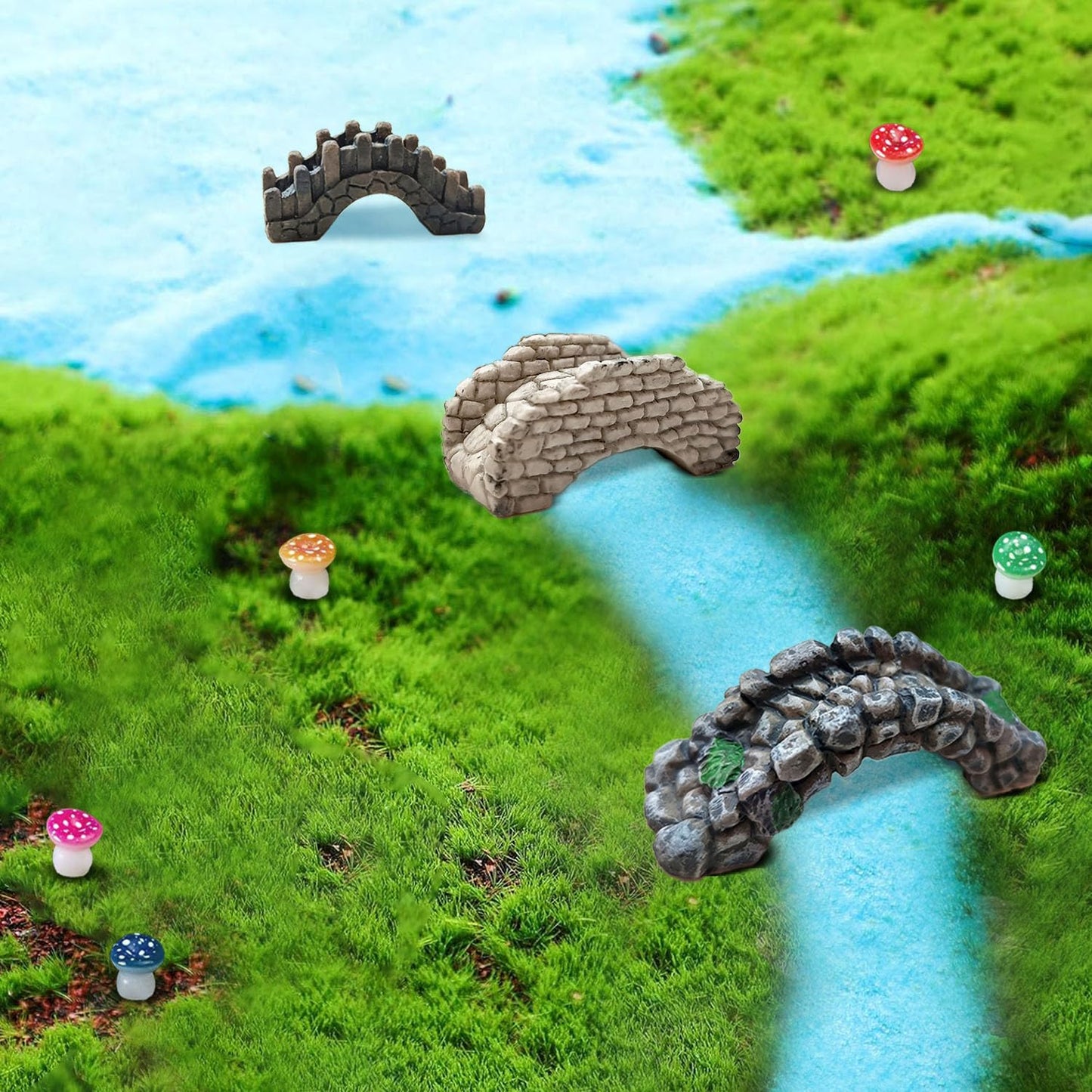 OrgMemory Miniature Bridge, Miniature Garden Accessories Set, DIY Landscape Bridge, Outdoor Fairy Garden Miniatures, Terrariums, Model Train Scenes