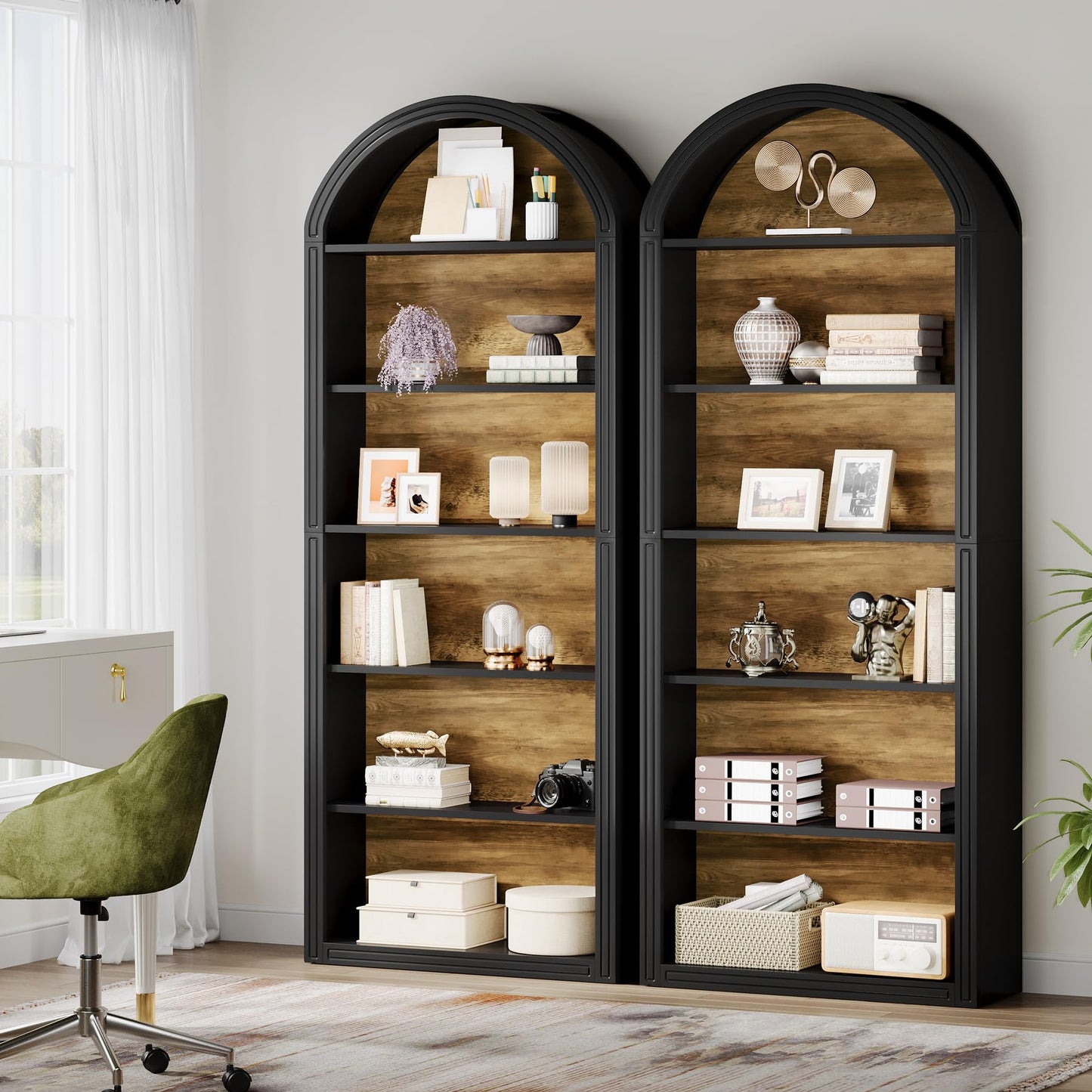 Tribesigns 6-Tier Black Arched Bookshelf, 77.16" Tall Arched Bookcase with Storage Shelves, Floor Standing Open Display Shelving Unit for Living Room, Bedroom, Home Office